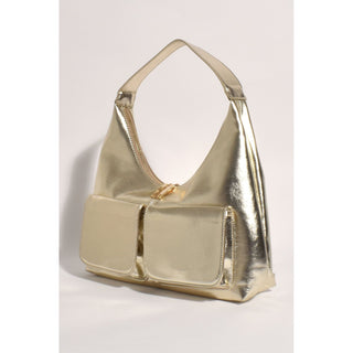 Vegan leather in gold Bonne handbag with 2 front pockets.