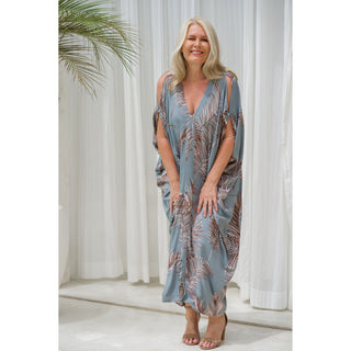 Cushla Kaftan Dress- Palm Frond Grey