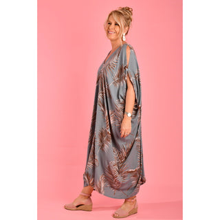 Cushla Kaftan Dress- Palm Frond Grey