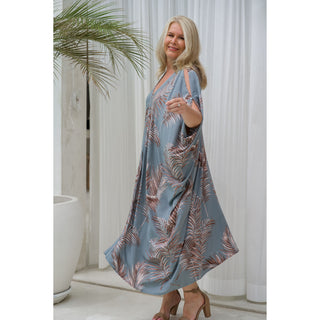 Cushla Kaftan Dress- Palm Frond Grey