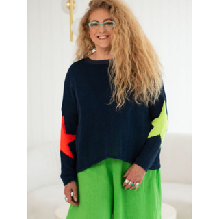 Introducing the "Funky Star Knit" - a playful and vibrant fashion statement that combines comfort and style effortlessly. This unique Thin Knit boasts an Oversized Fit, exuding a relaxed and laid-back charm that is perfect for any casual occasion.