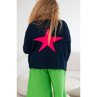 Introducing the "Funky Star Knit" - a playful and vibrant fashion statement that combines comfort and style effortlessly. This unique Thin Knit boasts an Oversized Fit, exuding a relaxed and laid-back charm that is perfect for any casual occasion.