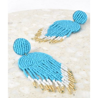 Blue Bead Tassel Earrings