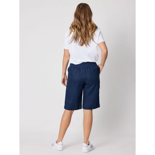       37407MARINEG_1  1500 × 2000px  Marine blue linen knee length women's short. Buy now from Love Moi Boutique online.