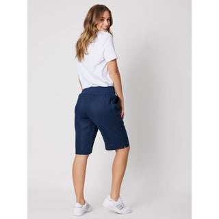       37407MARINEG_1  1500 × 2000px  Marine blue linen knee length women's short. Buy now from Love Moi Boutique online.