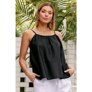 Jaxton Cami Linen Black top in a relaxed fit. Buy now from Love Moi Boutique Online