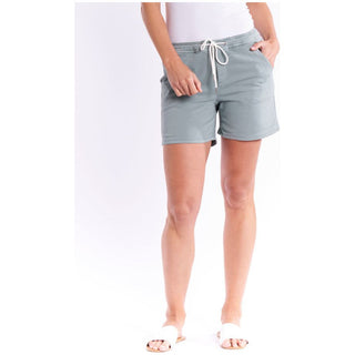 Denim Sage colored short easy pull on style. Buy now from Love Moi Boutique